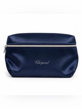 Chopard Navy Satin Toiletry Pouch with Silver Zipper